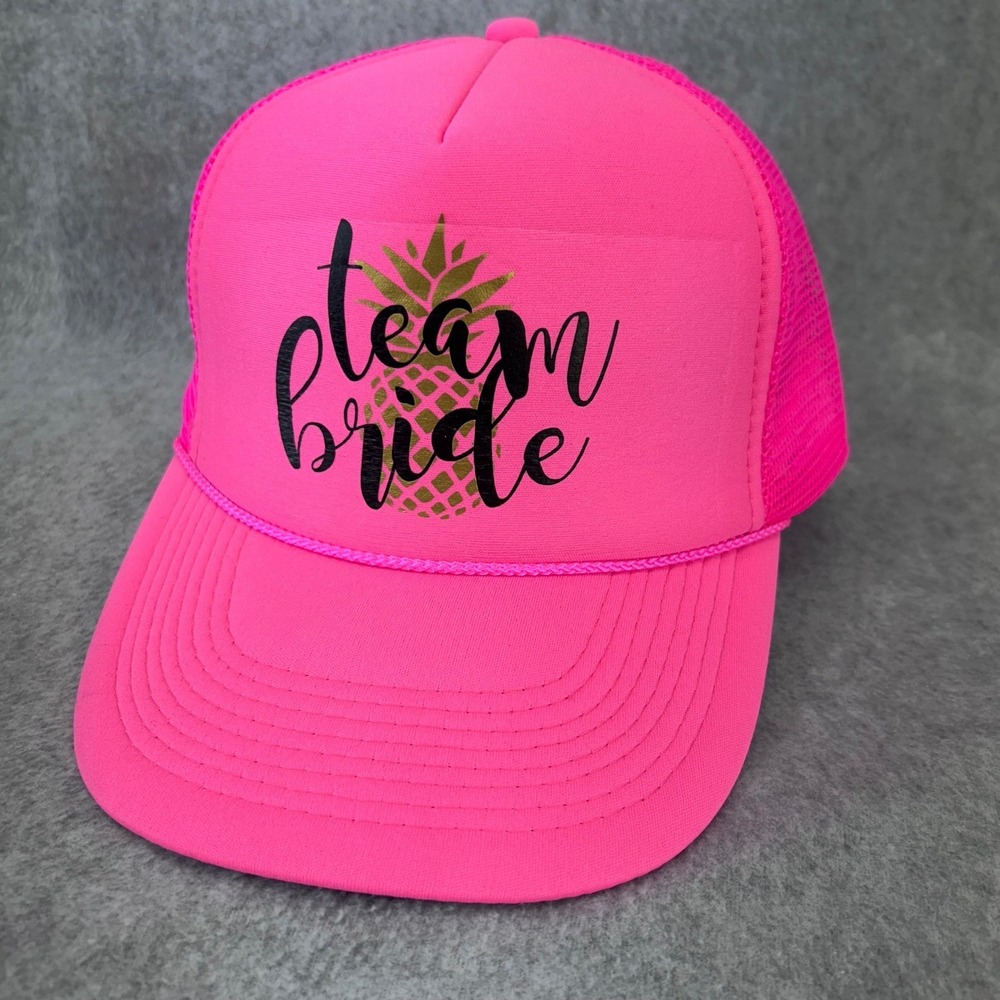 Team Bride Women Neon Pink OTTO Collection Trucker Hat Pineapple Snapback OS